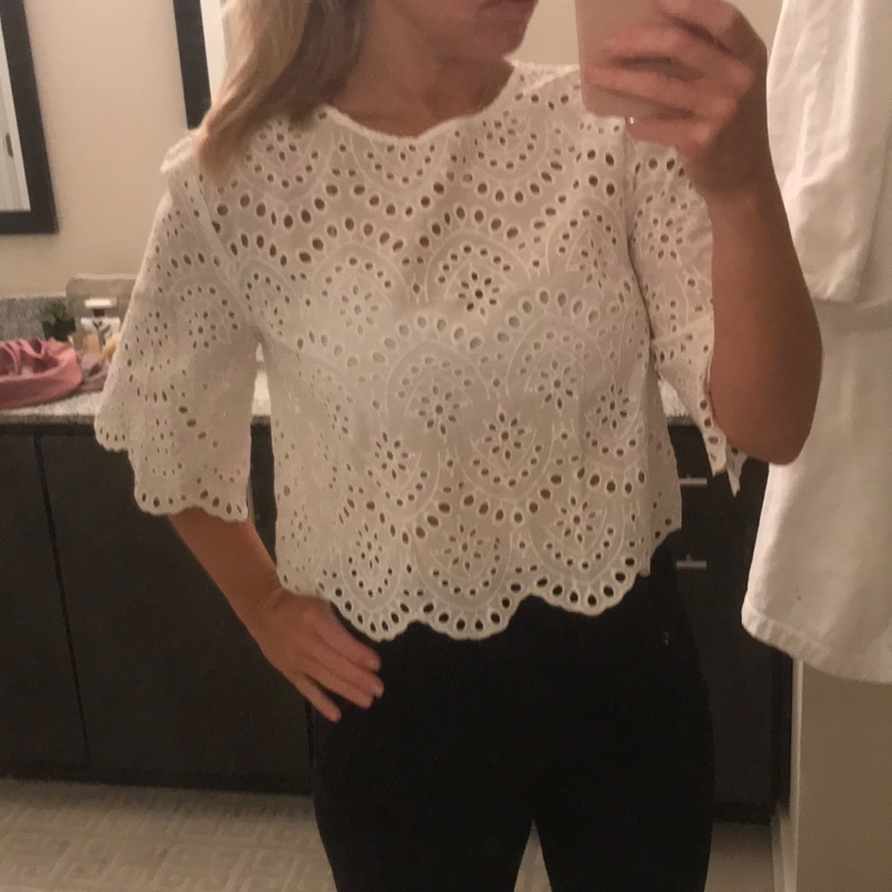 Zara eyelet crop scallop top